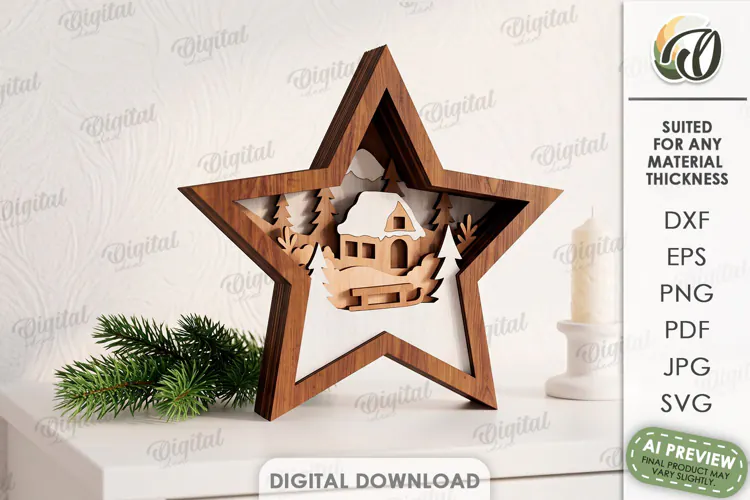 Layered Christmas Star Laser Cut. Standing Decor SVG