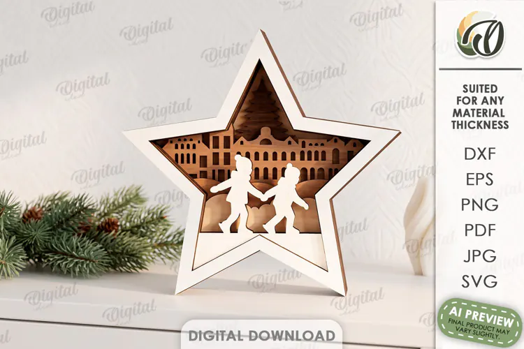 Layered Christmas Star Laser Cut. Standing Decor SVG
