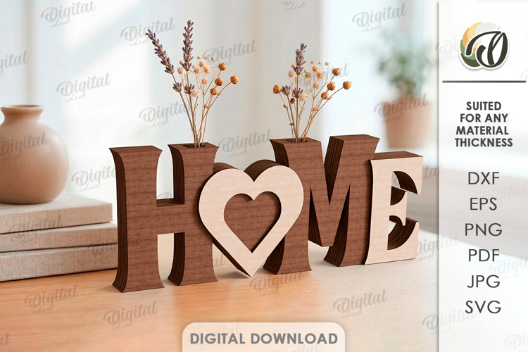 3D Word stand decor Laser Cut. Home SVG. Flower holder