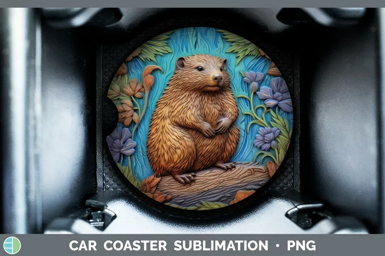 3D Woodland Animals Beaver Car Coaster Sublimation Coaster D