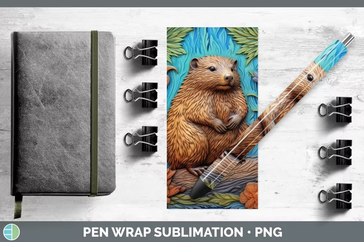 3D Woodland Animals Beaver Pen Wrap Sublimation Epoxy Pen De