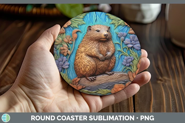 3D Woodland Animals Beaver Round Coaster Sublimation Coaster