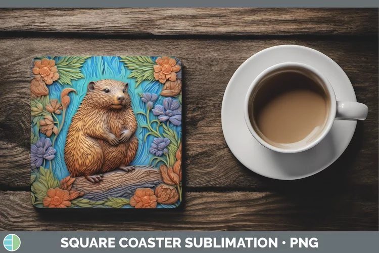 3D Woodland Animals Beaver Square Coaster Sublimation Coaste