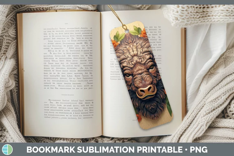 3D Woodland Animals Bison Bookmark Sublimation Printable Des