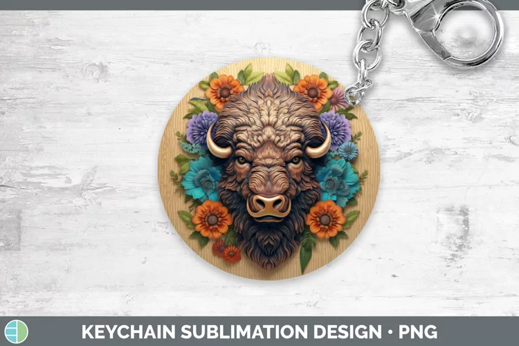 3D Woodland Animals Bison Keychain Sublimation Keyring Desig
