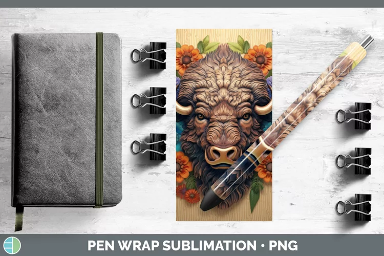3D Woodland Animals Bison Pen Wrap Sublimation Epoxy Pen Des