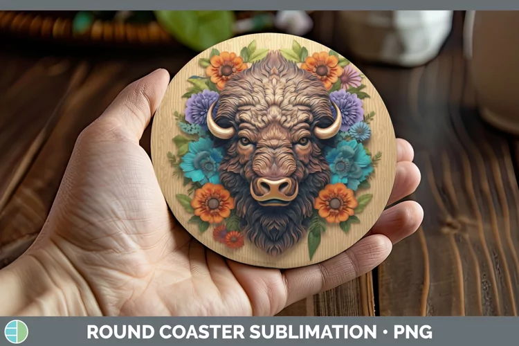 3D Woodland Animals Bison Round Coaster Sublimation Coaster