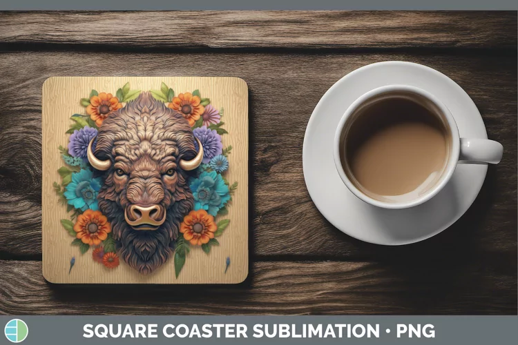 3D Woodland Animals Bison Square Coaster Sublimation Coaster