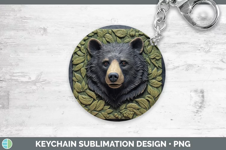 3D Woodland Animals Black Bear Keychain Sublimation Keyring