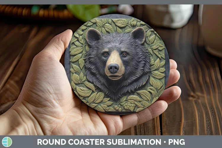 3D Woodland Animals Black Bear Round Coaster Sublimation Coa