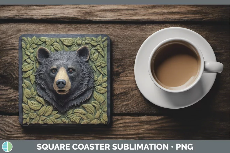 3D Woodland Animals Black Bear Square Coaster Sublimation Co