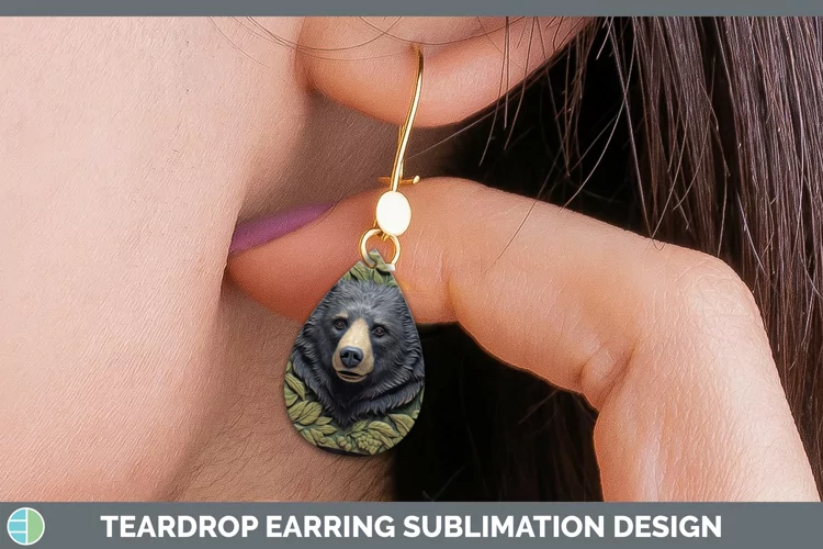 3D Woodland Animals Black Bear Teardrop Earrings Sublimation