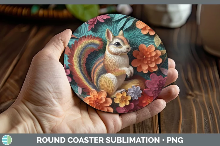 3D Woodland Animals Chipmunk Round Coaster Sublimation Coast