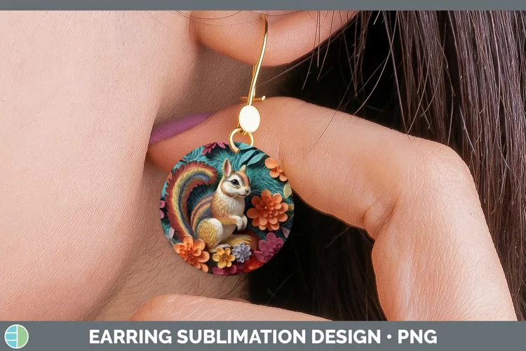 3D Woodland Animals Chipmunk Round Earrings Sublimation Earr