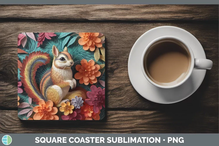 3D Woodland Animals Chipmunk Square Coaster Sublimation Coas