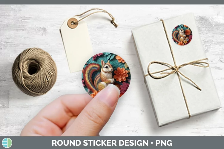 3D Woodland Animals Chipmunk Stickers | Round Labels Designs