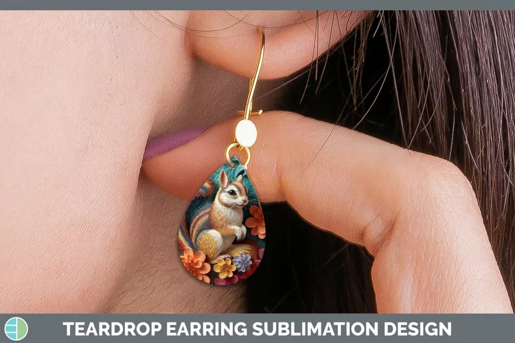 3D Woodland Animals Chipmunk Teardrop Earrings Sublimation E