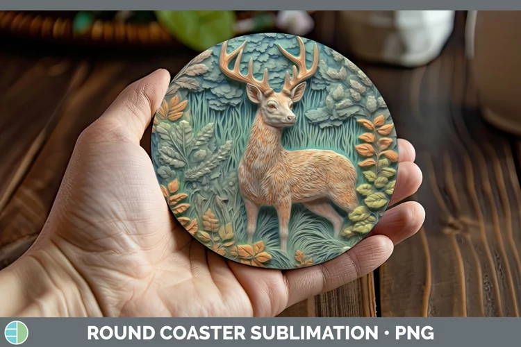 3D Woodland Animals Deer Round Coaster Sublimation Coaster D