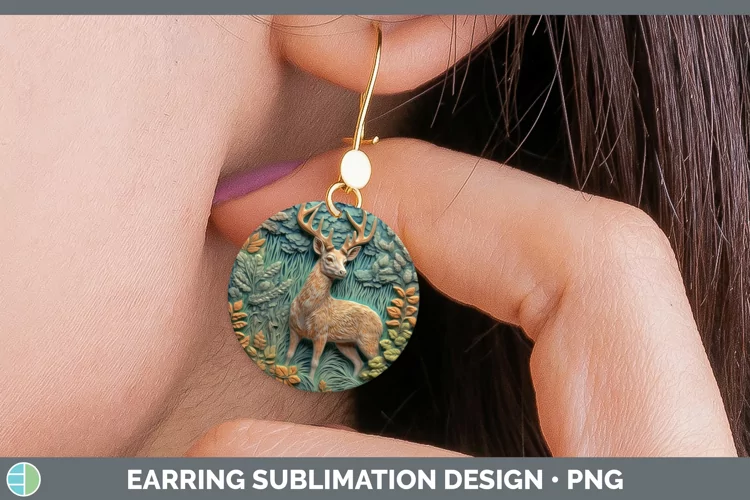 3D Woodland Animals Deer Round Earrings Sublimation Earrings