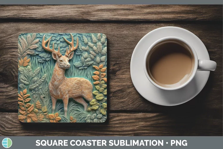 3D Woodland Animals Deer Square Coaster Sublimation Coaster