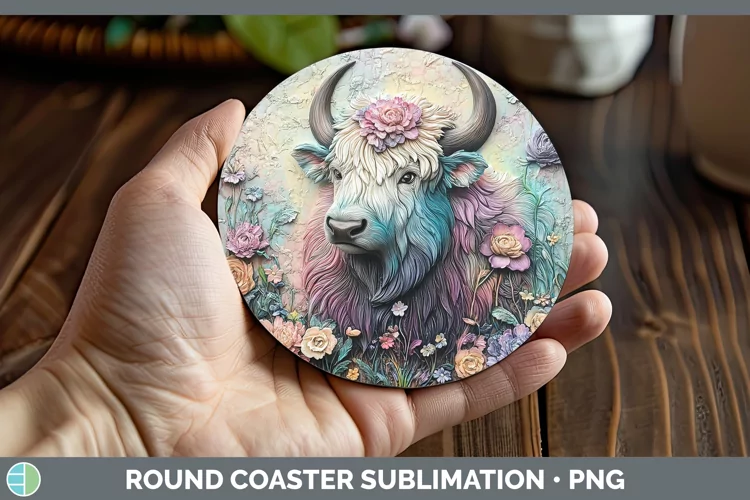 3D Woodland Animals Musk Ox Round Coaster Sublimation