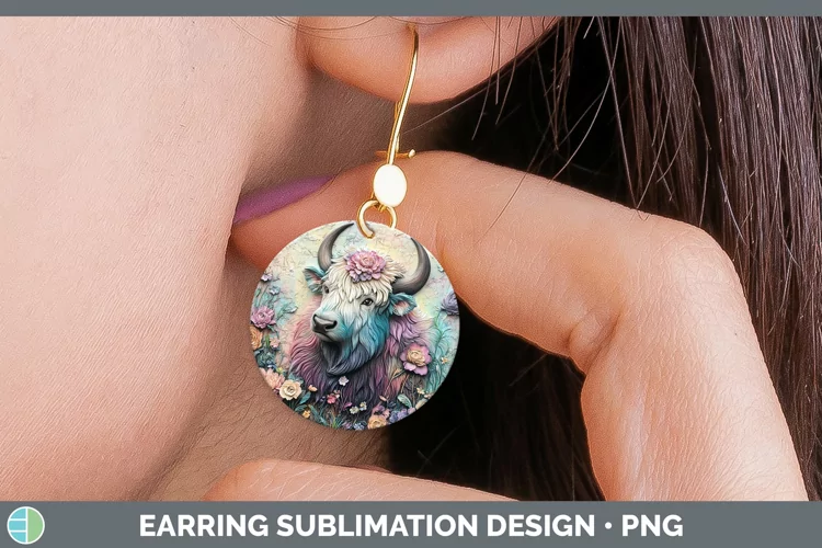 3D Woodland Animals Musk Ox Round Earrings Sublimation
