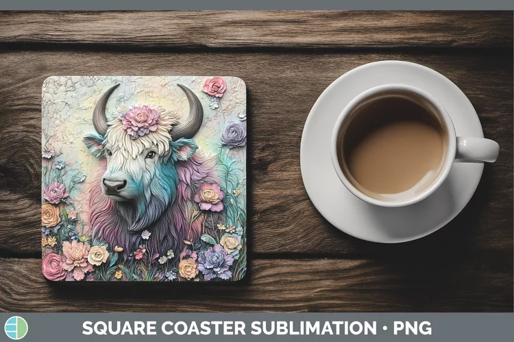 3D Woodland Animals Musk Ox Square Coaster Sublimation