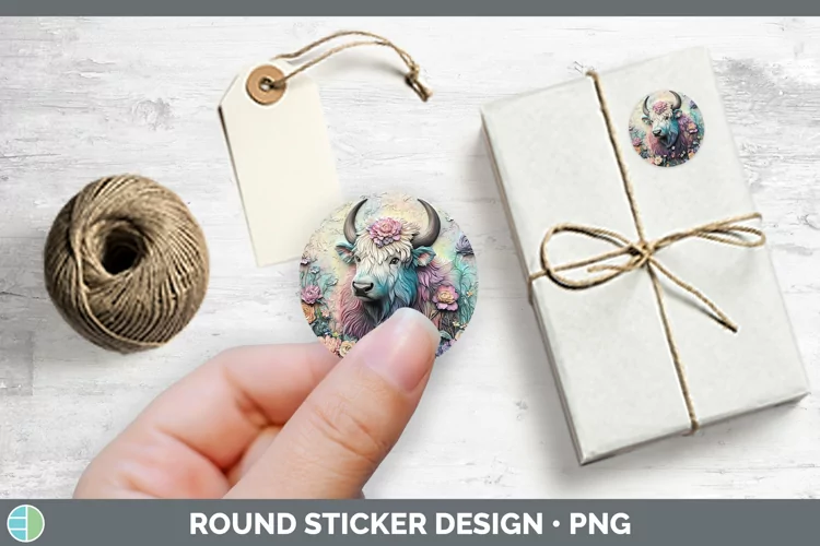 3D Woodland Animals Musk Ox Stickers | Round Labels
