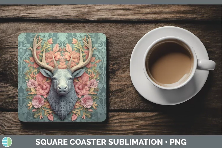 3D Woodland Animals Elk Square Coaster Sublimation Coaster D