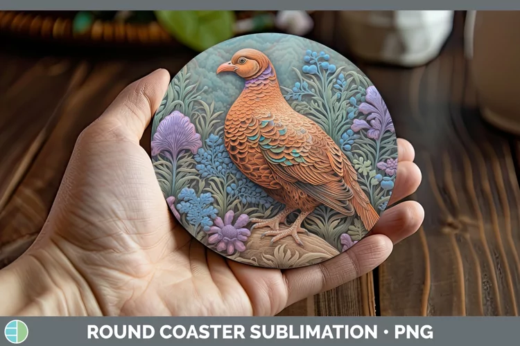 3D Woodland Animals Grouse Round Coaster Sublimation Coaster