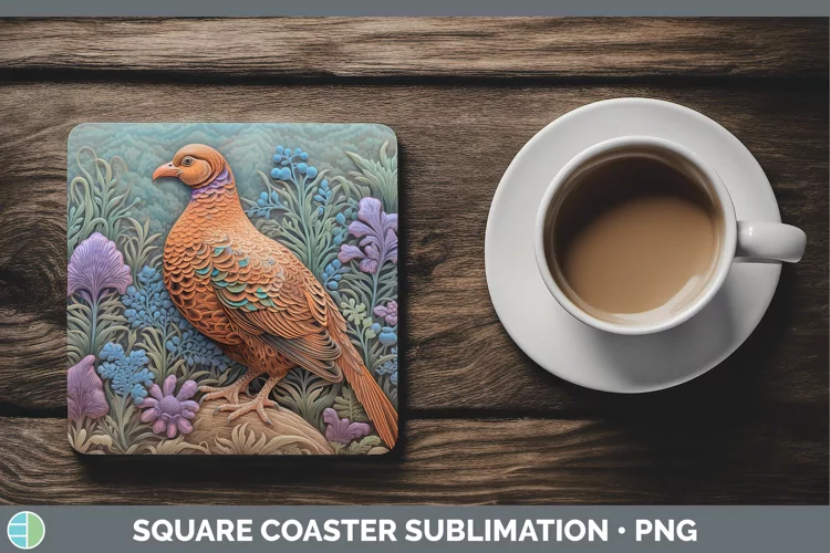 3D Woodland Animals Grouse Square Coaster Sublimation Coaste