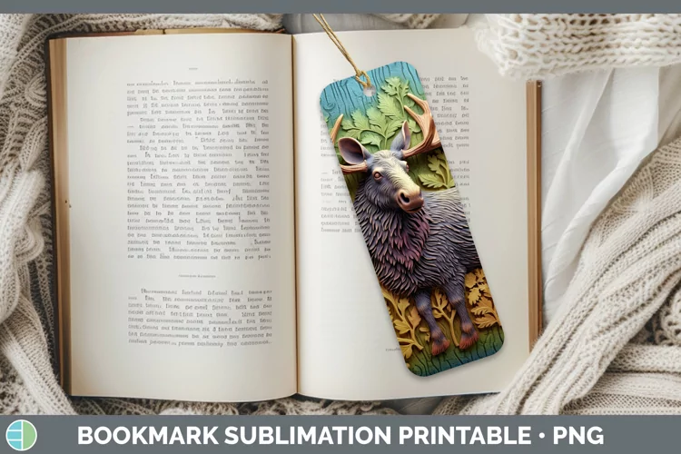 3D Woodland Animals Moose Bookmark Sublimation Printable Des