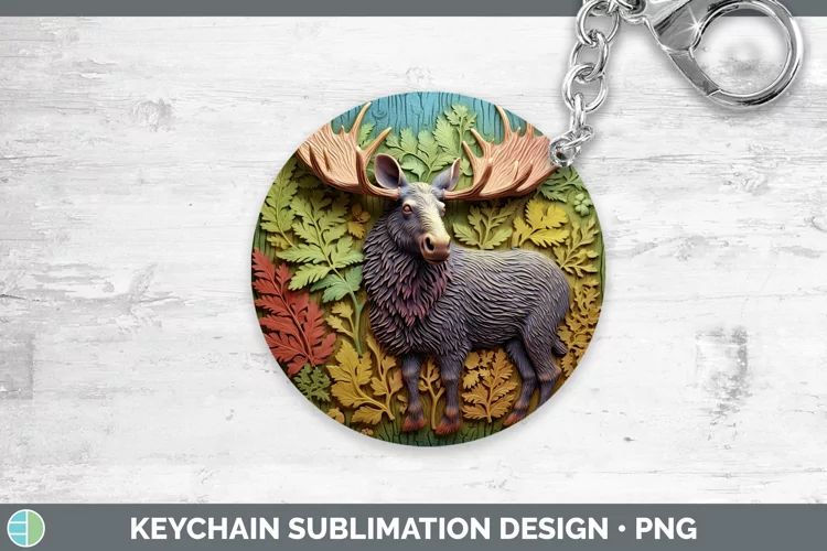 3D Woodland Animals Moose Keychain Sublimation Keyring Desig