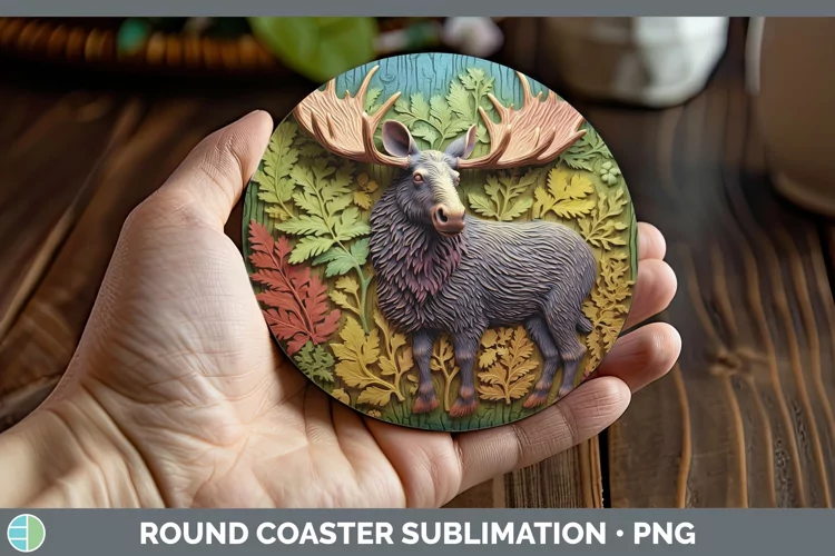 3D Woodland Animals Moose Round Coaster Sublimation Coaster