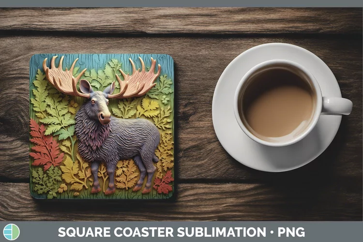 3D Woodland Animals Moose Square Coaster Sublimation Coaster