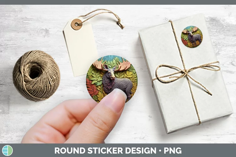 3D Woodland Animals Moose Stickers | Round Labels Designs