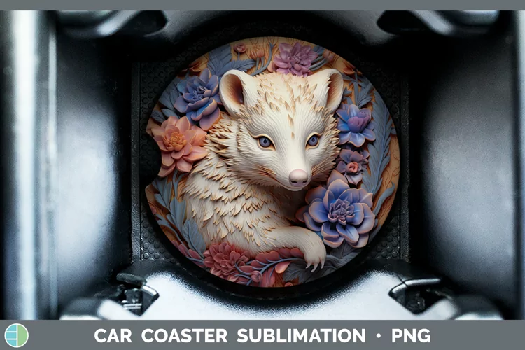 3D Woodland Animals Opossum Car Coaster Sublimation Coaster