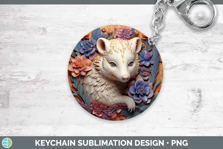 3D Woodland Animals Opossum Keychain Sublimation Keyring Des