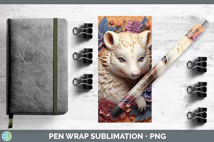 3D Woodland Animals Opossum Pen Wrap Sublimation Epoxy Pen D
