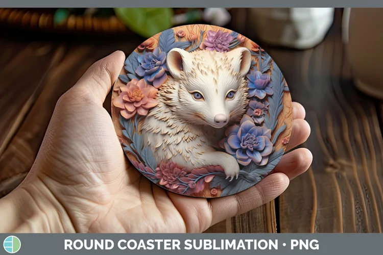 3D Woodland Animals Opossum Round Coaster Sublimation Coaste