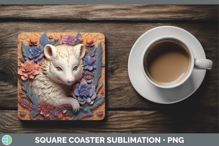 3D Woodland Animals Opossum Square Coaster Sublimation Coast