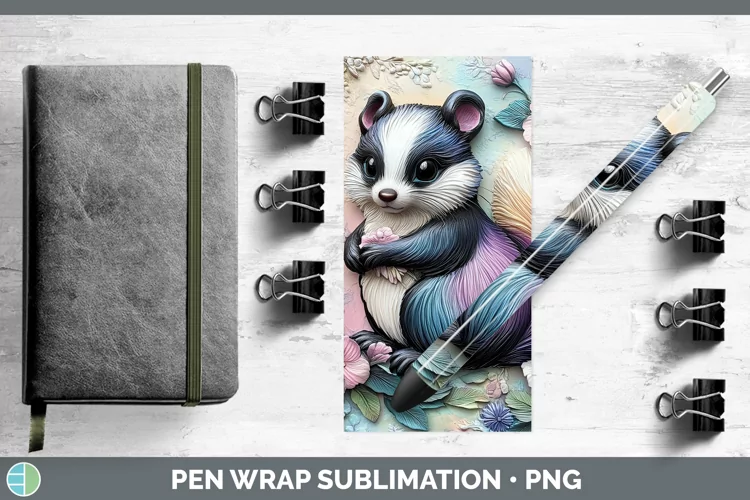 3D Woodland Animals Skunk Pen Wrap Sublimation Epoxy Pen Des