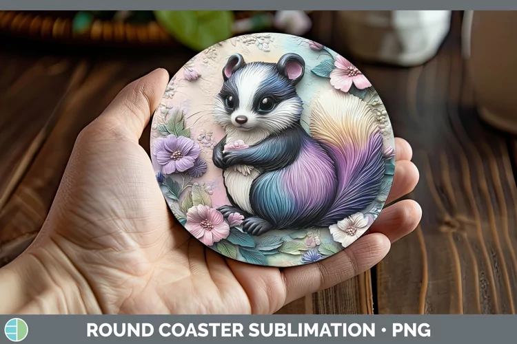 3D Woodland Animals Skunk Round Coaster Sublimation Coaster