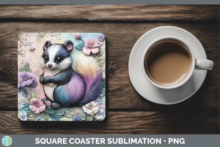 3D Woodland Animals Skunk Square Coaster Sublimation Coaster