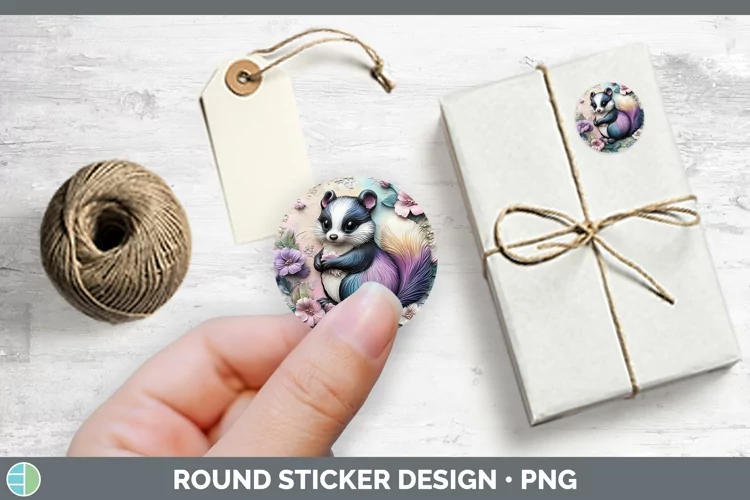 3D Woodland Animals Skunk Stickers | Round Labels Designs