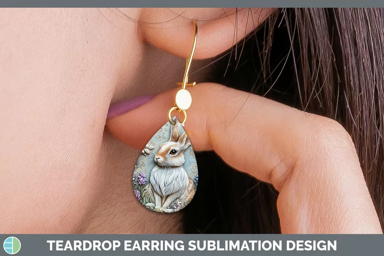3D Woodland Animals Snowshoe Hare Teardrop Earrings Sublimat