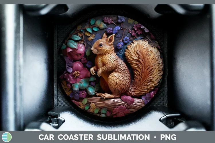 3D Woodland Animals Squirrel Car Coaster Sublimation Coaster