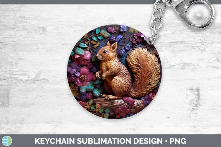 3D Woodland Animals Squirrel Keychain Sublimation Keyring De