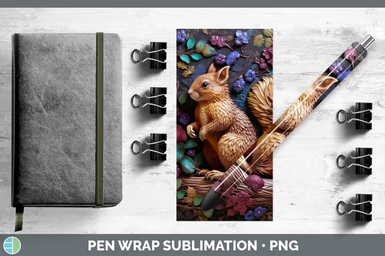 3D Woodland Animals Squirrel Pen Wrap Sublimation Epoxy Pen