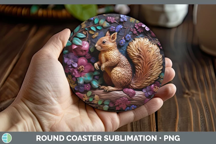 3D Woodland Animals Squirrel Round Coaster Sublimation Coast